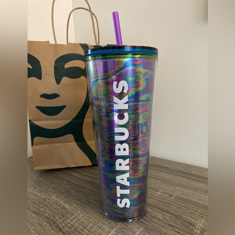 👻NWT ⭐️ Starbucks Iridescent “oil slick” Print Cold Cup (24 oz) Venti